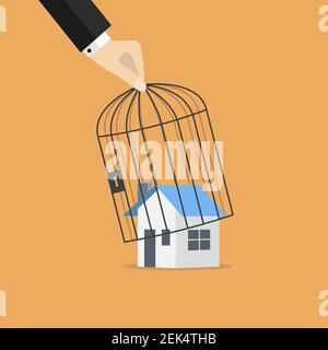Mano uomo d'affari che solleva una gabbia di casa. Illustrazione Vettoriale