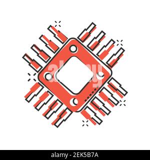 Icona cpu del computer in stile comico. Illustrazione vettoriale su cartoni a circuito stampato su sfondo isolato bianco. Scheda madre chip splash effect business conc Illustrazione Vettoriale