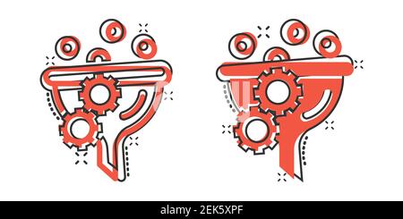 Icona filtro in stile comico. Illustrazione vettoriale a fumetti su sfondo bianco isolato. Concetto di business effetto schizzi cono chimico. Illustrazione Vettoriale