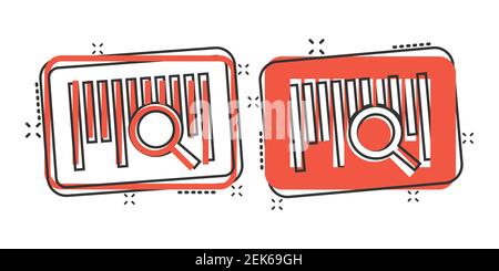 Icona con codice a barre in stile comico. Illustrazione vettoriale cartoon distribuzione prodotto su sfondo isolato bianco. Concetto di business con effetto splash del codice a barre. Illustrazione Vettoriale