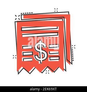 Icona di controllo dei soldi in stile comico. Illustrazione vettoriale cartoon su sfondo isolato bianco. Concetto di business con effetto splash voucher finanziario. Illustrazione Vettoriale