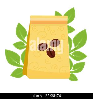 Confezionamento per prodotti caffè da materiali riciclati. Sacchetto di carta eco. Vettore Illustrazione Vettoriale