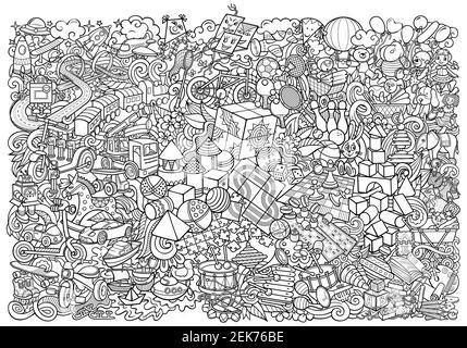Cartoon carino doodles bambini giocattoli illustrazione. Foto Stock