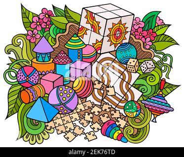 Cartoon carino doodles bambini giocattoli illustrazione Foto Stock