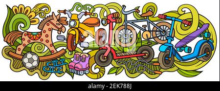 Cartoon carino doodles bambini giocattoli illustrazione Foto Stock
