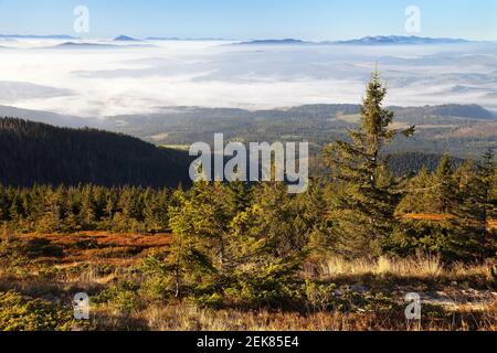 Vista da Babia gora o Babi Hora alla Slovacchia - Confine tra Polonia e Slovacchia Foto Stock