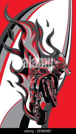 Moto Racing con disegno di illustrazione di Fire Vector Illustrazione Vettoriale