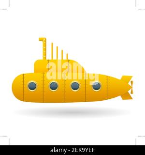 Sottomarino giallo . Sfondo bianco. Stile cartoon. Oggetto isolato. Immagine vettoriale. Illustrazione Vettoriale