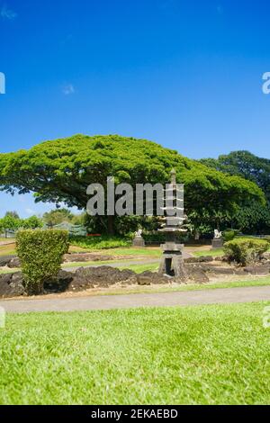 Struttura a bordo strada, Parco e Giardini di Liliuokalani, Banyan Drive, Hilo, Big Island, Hawaii, STATI UNITI Foto Stock