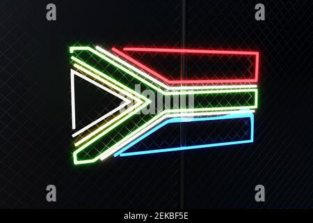 Bandiera sudafricana illuminata su recinzione a catena Foto Stock