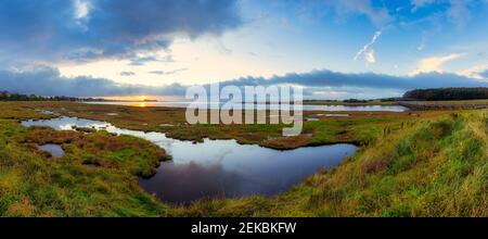 Regno Unito, Scozia, East Lothian, Aberlady Bay al tramonto Foto Stock