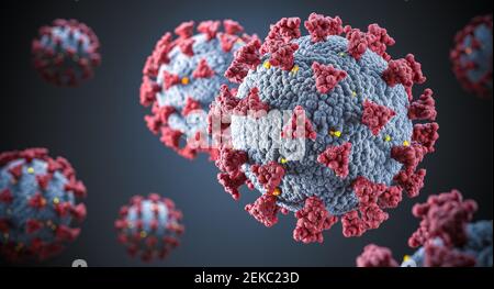 dettaglio del virus covid-19. concetto di infezione ed epidemia. rendering 3d. Foto Stock