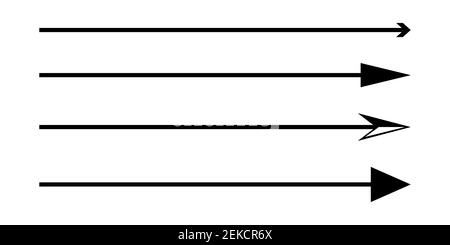 Insieme di frecce lunghe sottili del vettore che puntano verso destra. Elementi vettoriali Illustrazione Vettoriale