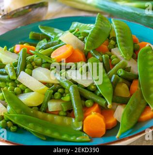 verdure di primavera fresche cotte su un piatto Foto Stock