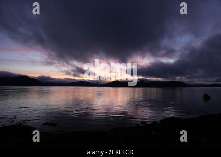 Tramonto colorato a Hanson Island, Canada Foto Stock