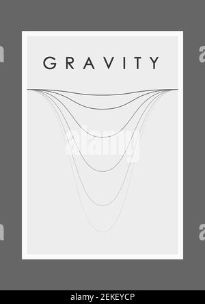 Design minimalista in bianco e nero per la copertura di una conferenza scientifica e di altri eventi, vettore. Gravità e le leggi della fisica. Illustrazione Vettoriale