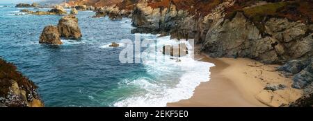 Vista panoramica del mare, Soberanes Point, Carmel-by-the-Sea, Monterey County, California, STATI UNITI Foto Stock