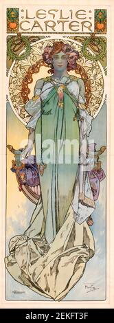 Alphonse Mucha, litografia a colori di Leslie carter, 1908. Alfons Maria Mucha (1860 – 1939) è stata una . Foto Stock