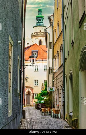 Città vecchia di Ratisbona, città medievale meglio conservata in Germania Baviera, fiume Danubio, Germania Foto Stock