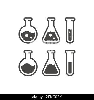 Icona del vettore nero della provetta. Matraccio da laboratorio per chimica, simbolo scientifico. Illustrazione Vettoriale