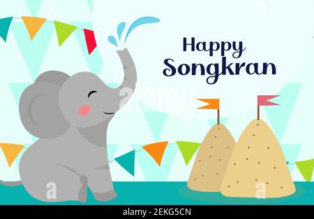 Happy Songkran festival Thailandia bello sfondo design, illustrazione vettoriale Illustrazione Vettoriale