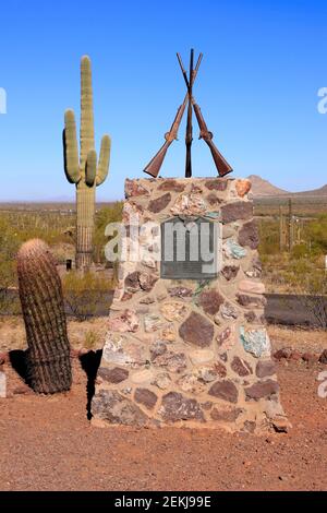 Memorial al Battaglione Mormon che si accampò qui a Picacho Oltrepassa la 1847 sulla strada per Tucson, Arizona Foto Stock