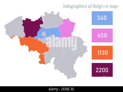 Infografiche della mappa del Belgio, vettore di regione individuale Illustrazione Vettoriale