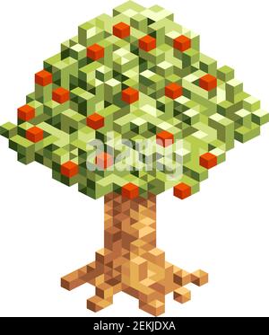 Loupoli Apple Tree grafica semplificata. Mele rosse e verde fogliame, albero in estate Illustrazione Vettoriale