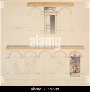 Nicolai Abildgaard (1743-1809), progetto di decorazione di un'estremità e di una lunga nave in una sala con campi che terminano infine con archi, 1743-1809 Foto Stock