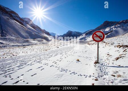 Il Parco Provinciale di Aconcagua si trova a nord-ovest della provincia di Mendoza, dipartimento Las Heras, si trova a 165 km dalla città di Mendoza Foto Stock