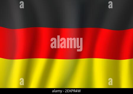 Bandiera della Germania, banner ondulato 3D realistico. Vector bandiera nazionale tedesca, Independence Day simbolo di fondo a strisce nere, rosse e gialle Illustrazione Vettoriale
