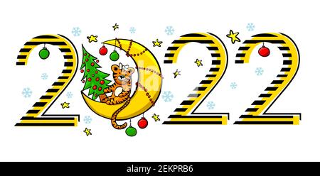 Anno 2022. L'anno della tigre. Allegro disegno infantile. Tigre carino. Illustrazione vettoriale Illustrazione Vettoriale
