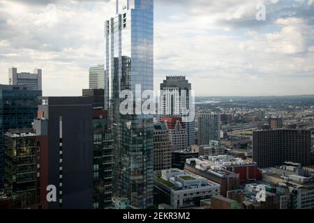 Vista aerea orizzontale del quartiere finanziario di Boston, ma STATI UNITI Foto Stock