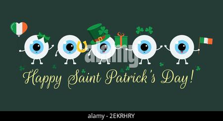 St Patrick carino palline per gli occhi sul biglietto di auguri. Illustrazione Vettoriale