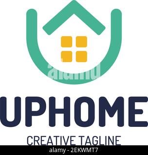 Logo della casa immobiliare. Freccia in alto su logotipo casa. Semplice home icone design elementi modello lettera u Illustrazione Vettoriale