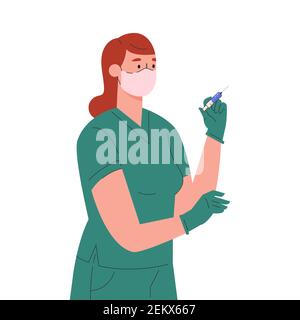 Carattere infermiere femminile nella maschera facciale. Illustrazione Vettoriale