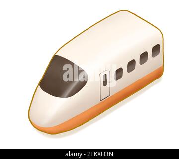 Moderno bullet train, un dipinto digitale di alta velocità ferrovia per il trasporto pubblico icona cartoon isometrica immagine 3D raster su sfondo bianco Foto Stock