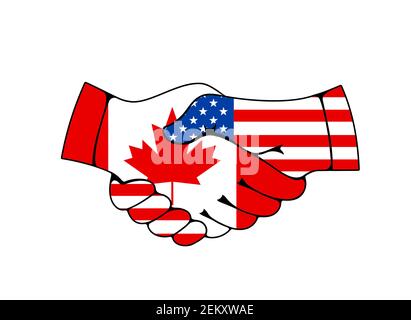 Concetto di vettore per le relazioni tra Canada e Stati Uniti, la cooperazione commerciale e commerciale. Paesi buoni rapporti e sostegno, stati Unione militare e politica Illustrazione Vettoriale