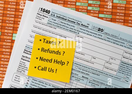 Modulo fiscale degli Stati Uniti su foglio di calcolo - concetto di preparazione fiscale Foto Stock