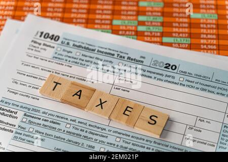Modulo fiscale degli Stati Uniti su foglio di calcolo - concetto di preparazione fiscale Foto Stock