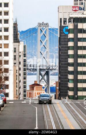 Vista su California Street a San Francisco Foto Stock