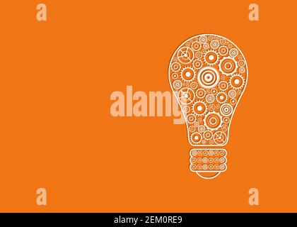 Lampadina realizzata con il simbolo industriale della marcia, potenza e concetto industriale. Concetti di elettricità e meccanismo, idee creative. Simboli delle marce all'interno della luce-b Foto Stock