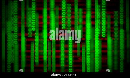 Numeri di sfondo software 1 e 0. Codice digitale binario verde. Programmazione e codifica. Streaming di codice binario. Flusso astratto di codice a matrice binaria Foto Stock
