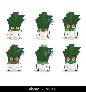 Personaggio cartoon di porro con espressione sonnolenta. Illustrazione vettoriale Illustrazione Vettoriale