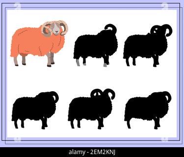 Gioco per bambini trovare l'ombra giusta. Scegliere la tonalità giusta per il cilindro. Illustrazione Vettoriale