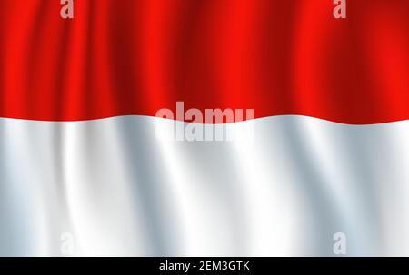 Bandiera dell'Indonesia, due bande orizzontali uguali di rosso e bianco. Vetector waving banner, bandiera nazionale. Giornata dell'indipendenza, simbolo patriottico del paese europeo Illustrazione Vettoriale