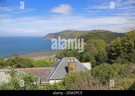 Vista da Lynton su Lynmouth Bay e Countisbury Hill. Devon Foto Stock