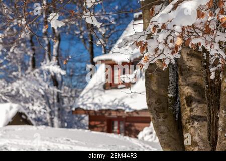 Un paesaggio innevato Repubblica Ceca - Pustevny, Beskydy, Radegast, Radhost Foto Stock