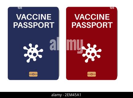 Passaporti per il vaccino biometrico Covid-19 rosso e blu su un bianco sfondo Illustrazione Vettoriale