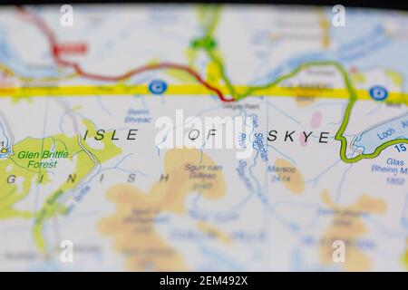 Isola di Skye mostrata su una mappa stradale o geografia mappa Foto Stock